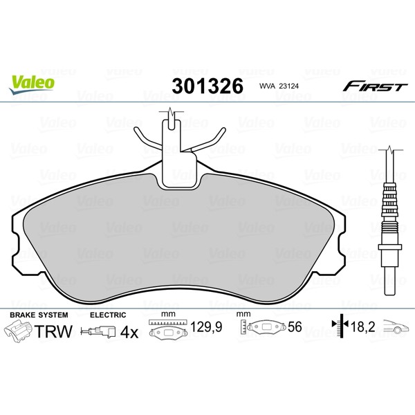 Слика на плочки VALEO FIRST 301326 за Peugeot 306 Convertible 2.0 16V - 132 коњи бензин