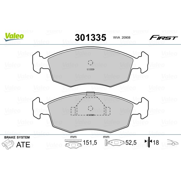 Слика на плочки VALEO FIRST 301335 за Ford Granada MK 3 (gae,gge) 2.9 i - 150 коњи бензин