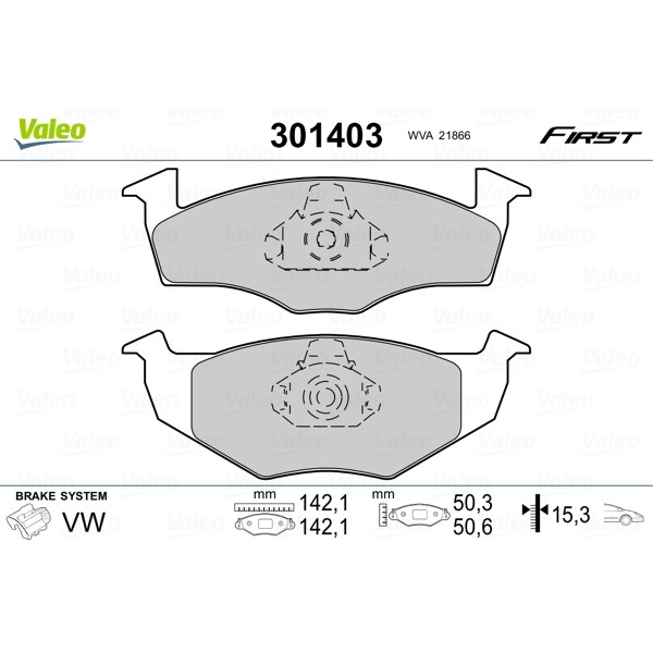 Слика на плочки VALEO FIRST 301403 за Seat Ibiza 2 (6K) 1.4 i - 60 коњи бензин