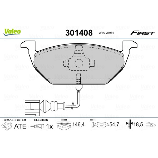 Слика на плочки VALEO FIRST 301408 за Skoda Octavia (1U2) 1.6 - 101 коњи бензин