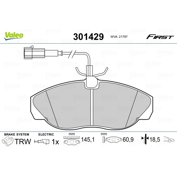 Слика на плочки VALEO FIRST 301429 за Citroen Jumper BUS 230P 2.0  4x4 - 109 коњи бензин