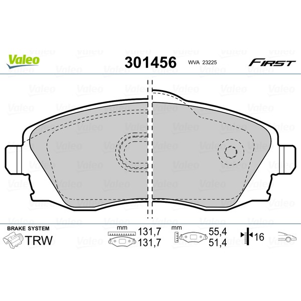 Слика на плочки VALEO FIRST 301456 за Opel Combo Estate 1.7 DTI 16V - 75 коњи дизел