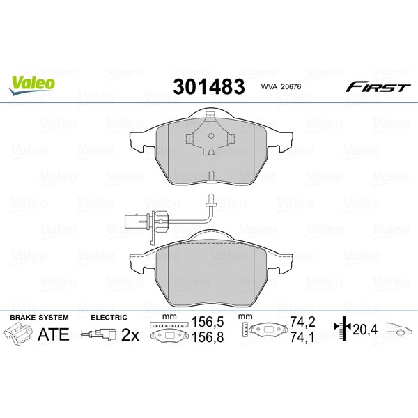 Слика на плочки VALEO FIRST 301483 за Audi A6 Sedan (4B, C5) 2.4 quattro - 165 коњи бензин