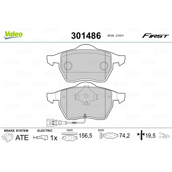 Слика на плочки VALEO FIRST 301486 за Audi A3 (8L1) 1.9 TDI - 110 коњи дизел