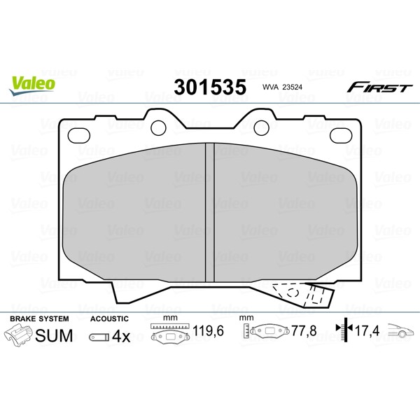 Слика на плочки VALEO FIRST 301535 за Toyota Land Cruiser (J7) 4.2 TD (HZJ7__V) - 131 коњи дизел