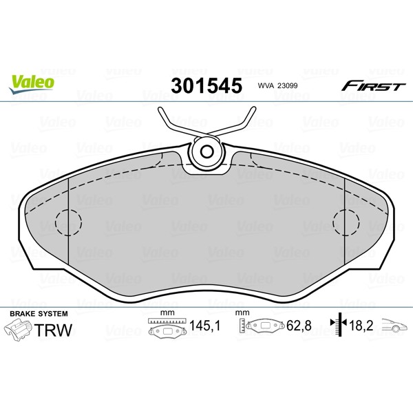 Слика на плочки VALEO FIRST 301545 за Renault Trafic Box (FL) 1.9 dCi 80 (FL0B) - 82 коњи дизел