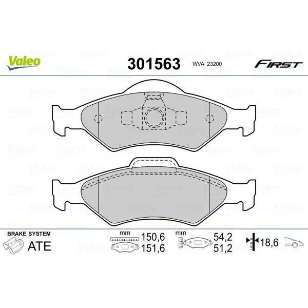 Слика на плочки VALEO FIRST 301563 за Ford Fiesta MK 4 (ja,jb) 1.3 i - 50 коњи бензин