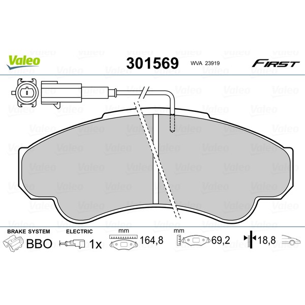 Слика на плочки VALEO FIRST 301569 за Fiat Ducato Platform 230 2.8 JTD - 128 коњи дизел