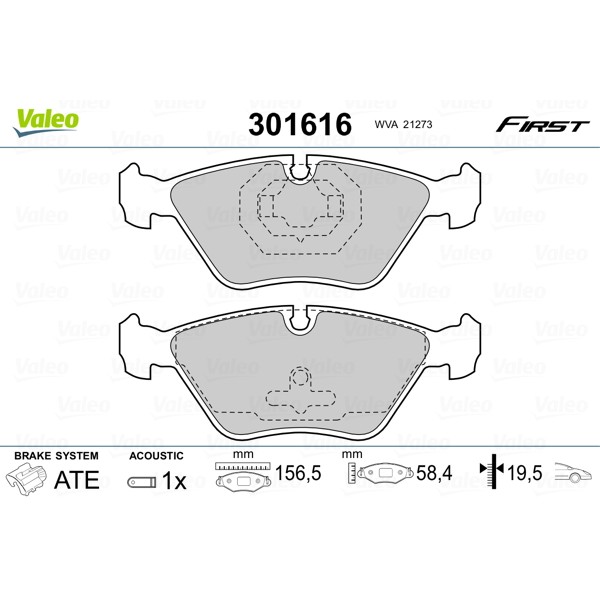 Слика на плочки VALEO FIRST 301616 за Volvo S70 Saloon (P80) 2.4 AWD - 165 коњи бензин