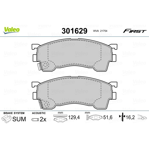 Слика на плочки VALEO FIRST 301629 за Mazda 626 Hatchback (GF) 1.8 - 100 коњи бензин