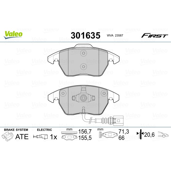 Слика на плочки VALEO FIRST 301635 за VW Passat 6 Sedan (B6,3c2) 1.4 TSI EcoFuel - 150 коњи Бензин/Метан (CNG)