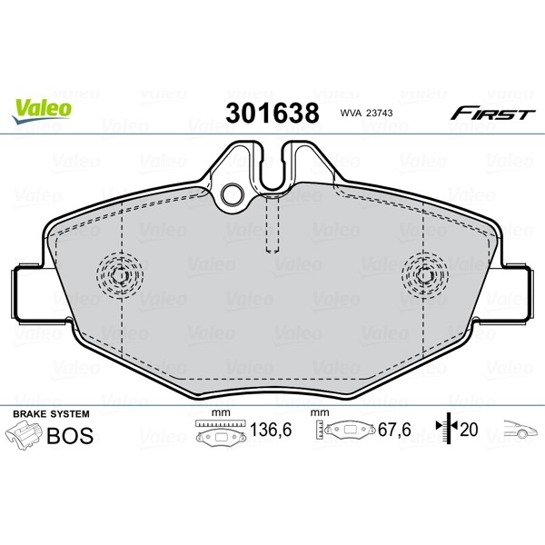 Слика на плочки VALEO FIRST 301638 за Mercedes E-class Estate (s211) E 220 T CDI - 163 коњи дизел