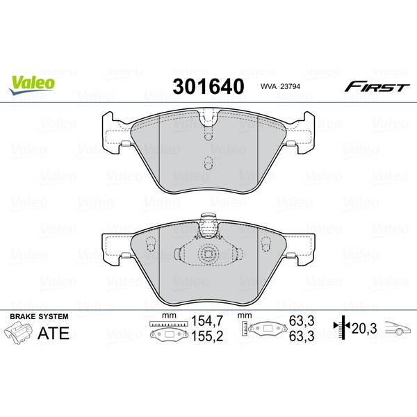 Слика на плочки VALEO FIRST 301640 за BMW 3 Touring E91 320 d - 163 коњи дизел