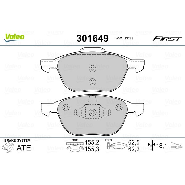 Слика на плочки VALEO FIRST 301649 за Ford Focus 2 (da) 1.6 - 100 коњи бензин