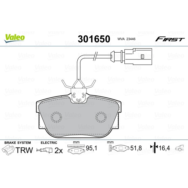 Слика на плочки VALEO FIRST 301650 за VW Sharan (7m) 2.0 - 115 коњи бензин