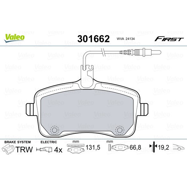 Слика на плочки VALEO FIRST 301662 за Peugeot 407 SW 1.8 16V - 125 коњи бензин