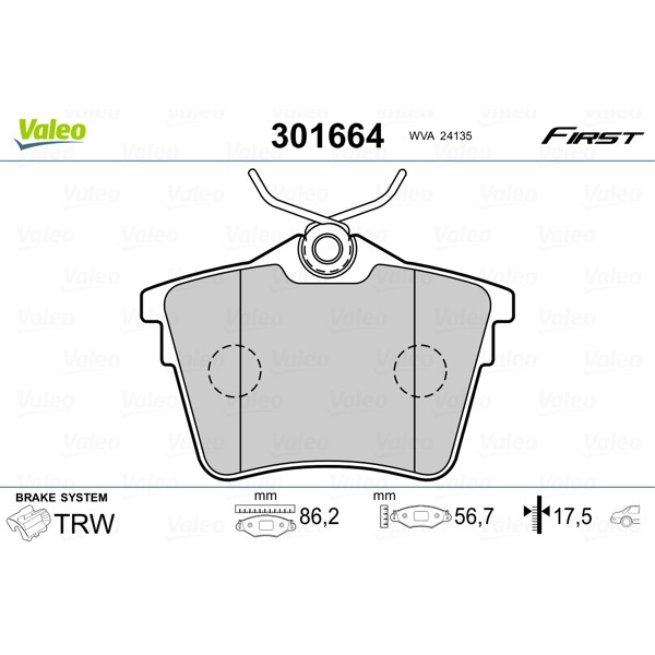 Слика на плочки VALEO FIRST 301664 за Citroen C5 TD Break 1.6 VTI 120 - 120 коњи бензин