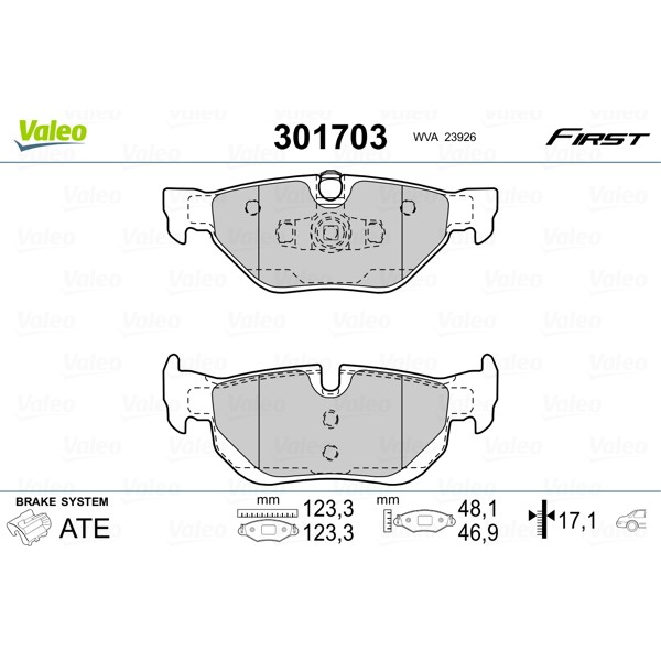 Слика на плочки VALEO FIRST 301703 за BMW 1 Cabrio E88 120 i - 170 коњи бензин