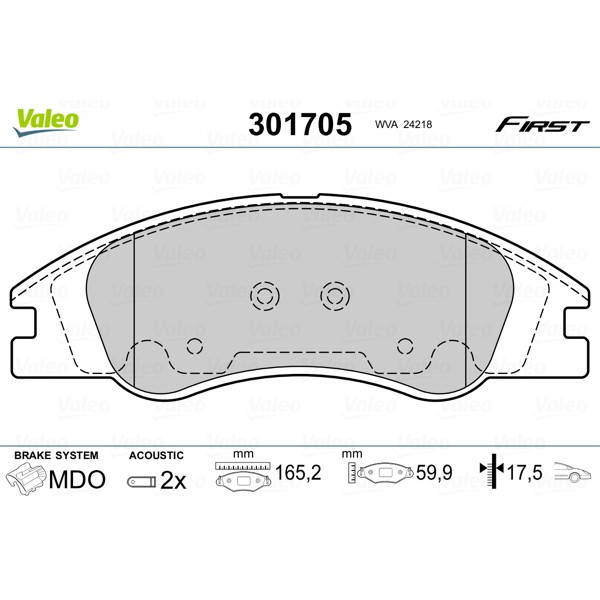 Слика на плочки VALEO FIRST 301705 за Kia Cerato Hatchback (LD) 1.6 - 122 коњи бензин