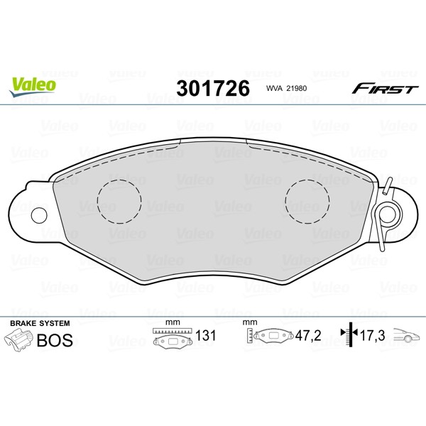 Слика на плочки VALEO FIRST 301726 за Nissan Kubistar Box 1.2 - 60 коњи бензин