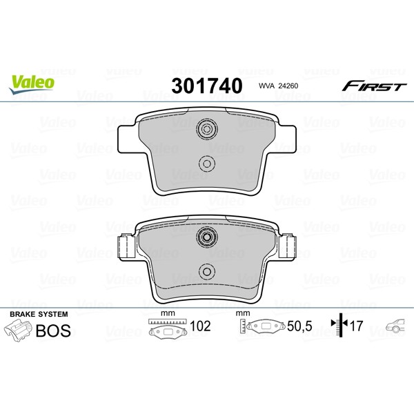 Слика на плочки VALEO FIRST 301740 за Ford Mondeo 3 Clipper (BWY) 2.5 V6 24V - 170 коњи бензин