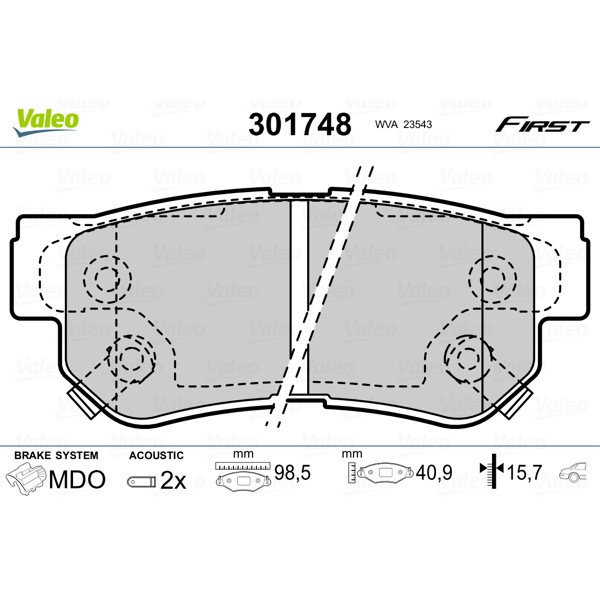 Слика на плочки VALEO FIRST 301748 за Hyundai Santa Fe 1 (SM) 2.4 16V 4x4 - 146 коњи бензин