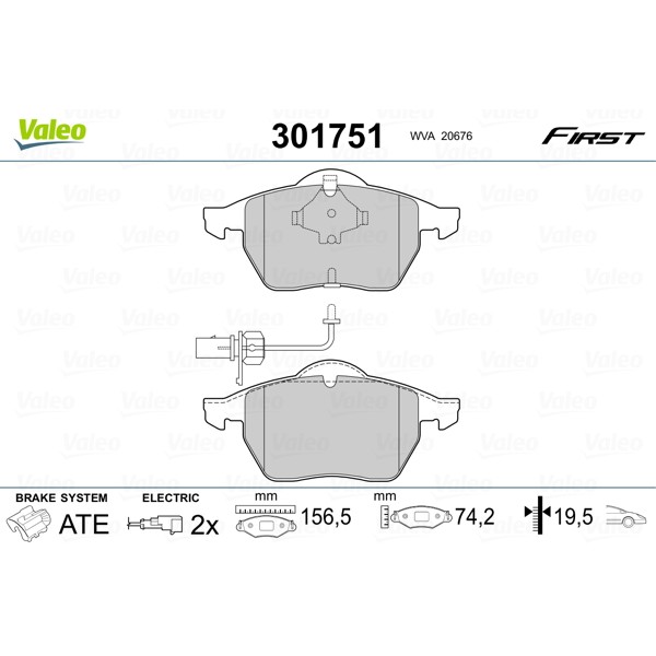 Слика на плочки VALEO FIRST 301751 за Audi A6 Sedan (4B, C5) 1.8 - 125 коњи бензин