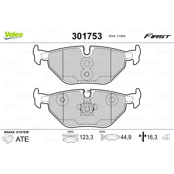 Слика на плочки VALEO FIRST 301753 за BMW 3 Compact E46 316 ti - 115 коњи бензин