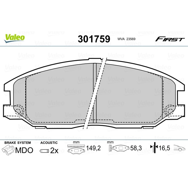 Слика на плочки VALEO FIRST 301759 за Hyundai Trajet (FO) 2.0 - 136 коњи бензин