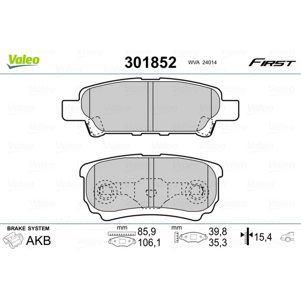 Слика на плочки VALEO FIRST 301852 за CHRYSLER CIRRUS 3.5 - 238 коњи бензин