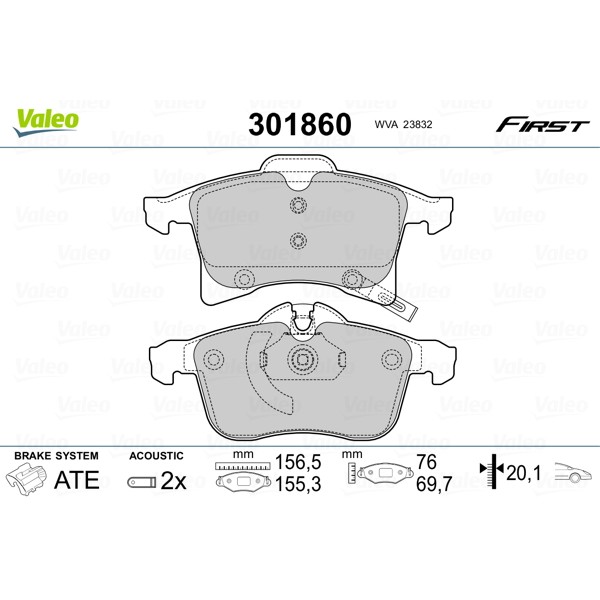 Слика на плочки VALEO FIRST 301860 за Opel Adam 1.4 LPG - 87 коњи Бензин/Автогаз (LPG)