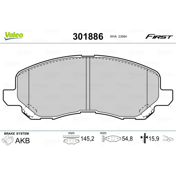 Слика на плочки VALEO FIRST 301886 за Jeep Patriot 2.4 4x4 - 170 коњи бензин