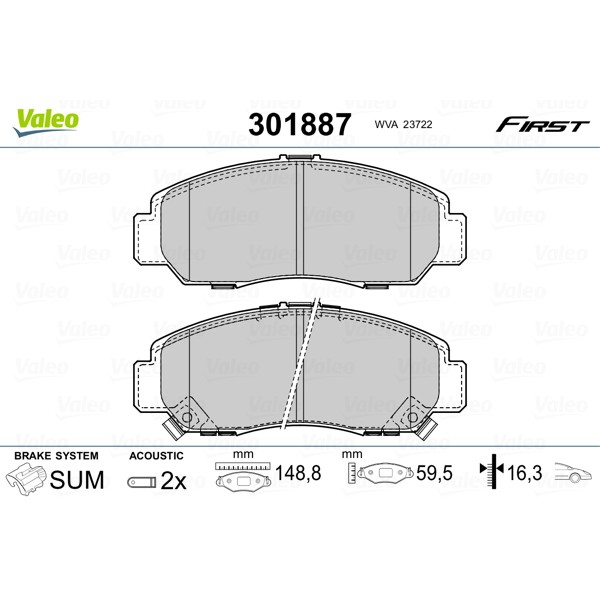 Слика на плочки VALEO FIRST 301887 за Honda Civic 8 Saloon (FD) 1.6 - 125 коњи бензин