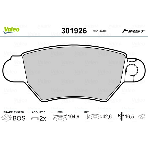 Слика на плочки VALEO FIRST 301926 за Opel Astra G Convertible 1.8 16V - 125 коњи бензин