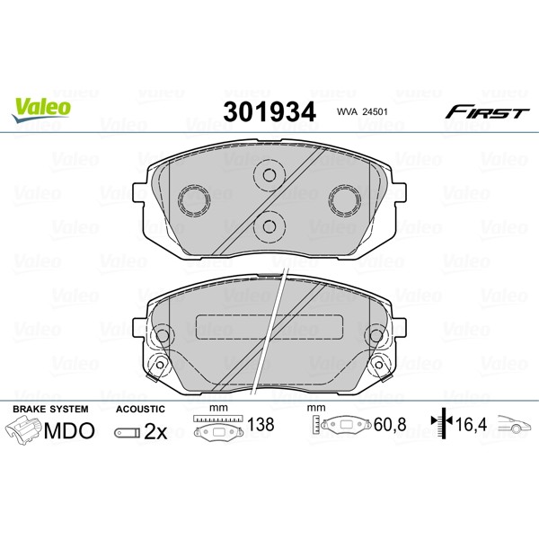 Слика на плочки VALEO FIRST 301934 за Hyundai ix35 (LM) 2.0 CRDi 4WD - 177 коњи дизел