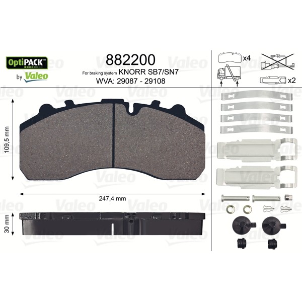 Слика на плочки VALEO OPTIPACK 882200 за камион MAN TGA 26.310 FDK, FDLK, FDLRK, FDRK - 310 коњи дизел