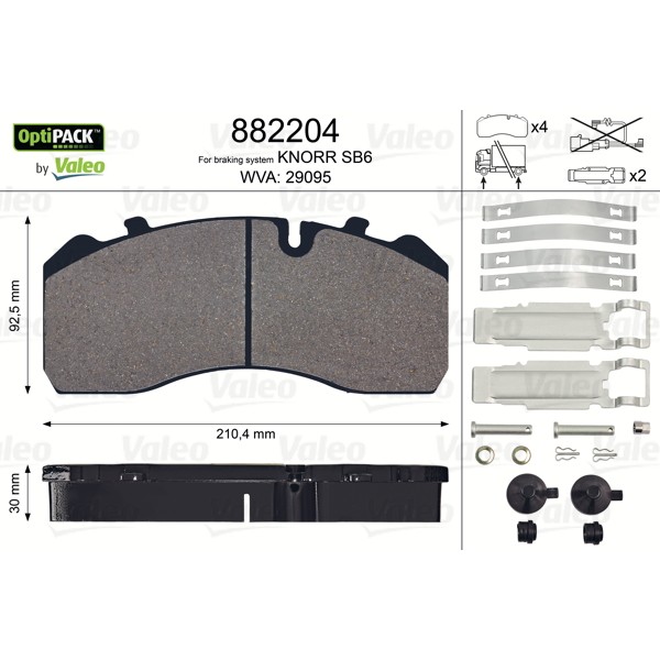 Слика на плочки VALEO OPTIPACK 882204 за камион MAN M 2000 M 14.285 MC, MLC, MLLC, MLRC, MRC, MLLRC (ME280C) - 280 коњи дизел