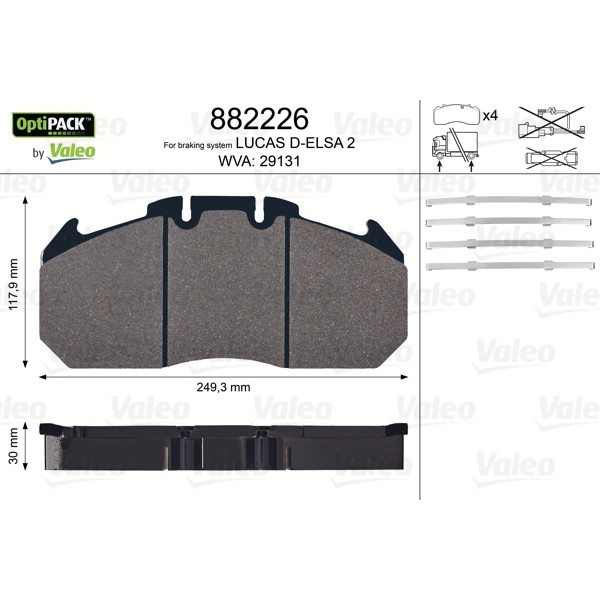 Слика на плочки VALEO OPTIPACK 882226 за камион MAN TGA 18.390, 18.400 FALS, FAS, FHLS - 390 коњи дизел