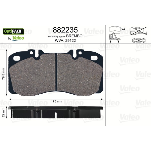 Слика на плочки VALEO OPTIPACK 882235 за камион Iveco Eurocargo 60 E 13 tector, 60 E 13 P tector - 130 коњи дизел