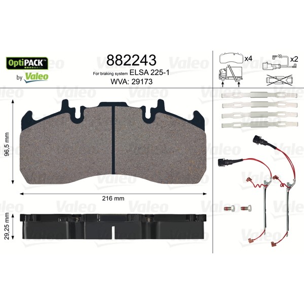 Слика на плочки VALEO OPTIPACK 882243 за камион Volvo Fe 1 FE 320-22 - 320 коњи дизел