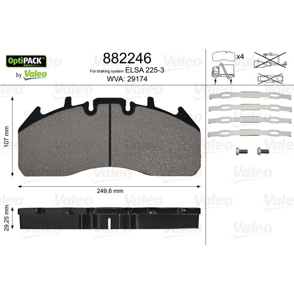 Слика на плочки VALEO OPTIPACK 882246 за камион Renault Premium 2 Route 450.24 - 450 коњи дизел