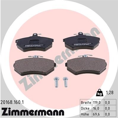 Слика на плочки ZIMMERMANN 20168.160.1 за Seat Toledo (1L) 1.8 16V - 125 коњи бензин