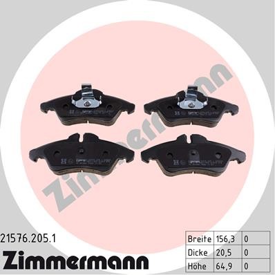 Слика на плочки ZIMMERMANN 21576.205.1 за Mercedes Sprinter 4-t Box (904) 412 D - 122 коњи дизел