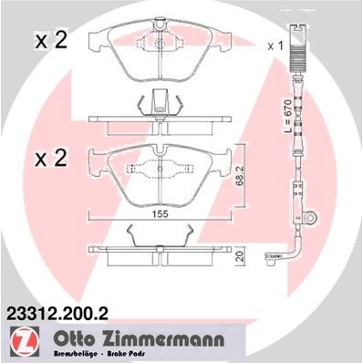 Слика на плочки ZIMMERMANN 23312.200.2 за BMW 5 Sedan E60 530 i - 272 коњи бензин