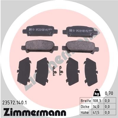 Слика на плочки ZIMMERMANN 23572.140.1 за Subaru Legacy 2 Wagon (BD,BG) 2.2 i 4WD - 128 коњи бензин