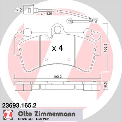 Слика на плочки ZIMMERMANN 23693.165.2 за Porsche Cayenne (955, 9PA) 3.0 TDI - 240 коњи дизел