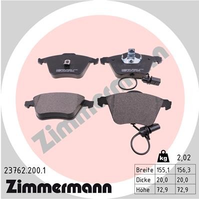 Слика на плочки ZIMMERMANN 23762.200.1 за Audi A6 Avant (4B, C5) 2.4 - 165 коњи бензин