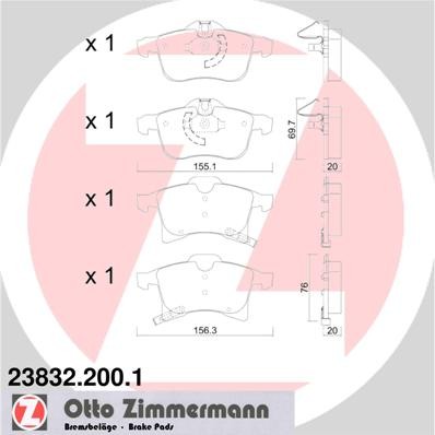 Слика на плочки ZIMMERMANN 23832.200.1 за Opel Adam 1.4 LPG - 87 коњи Бензин/Автогаз (LPG)