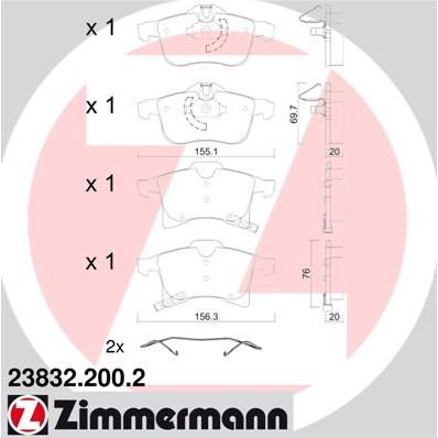 Слика на плочки ZIMMERMANN 23832.200.2 за Opel Astra H Hatchback 1.9 CDTI 16V - 120 коњи дизел