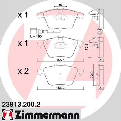 Слика на плочки ZIMMERMANN 23913.200.2 за VW Golf 7 (5G1) 2.0 TDI - 110 коњи дизел